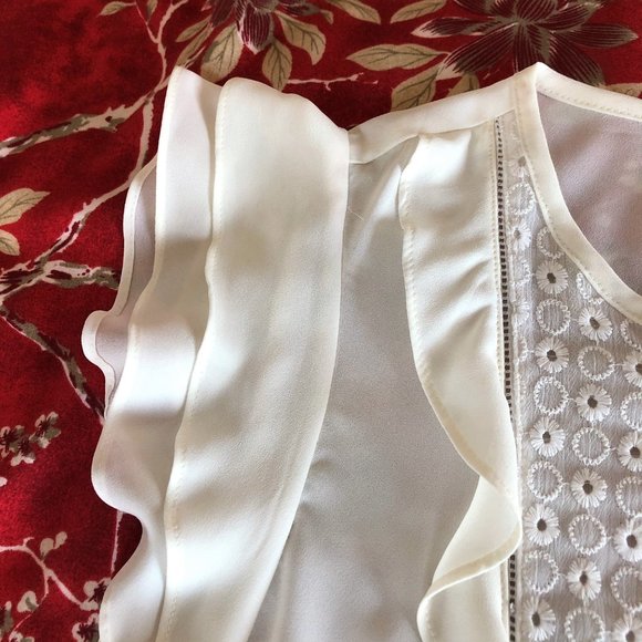 Embroidered Ruffled-Front Flutter Sleeve Blouse XS - Picture 10 of 16